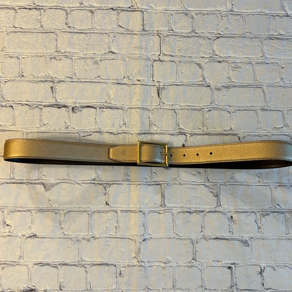 GOLD PEBBLE GRAIN NON LEATHER SHINY GOLD TON BUCKLE WOMENS BELT - Picture 6 of 9